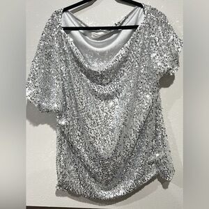 Silver Sequin Off-the-Shoulder Blouse